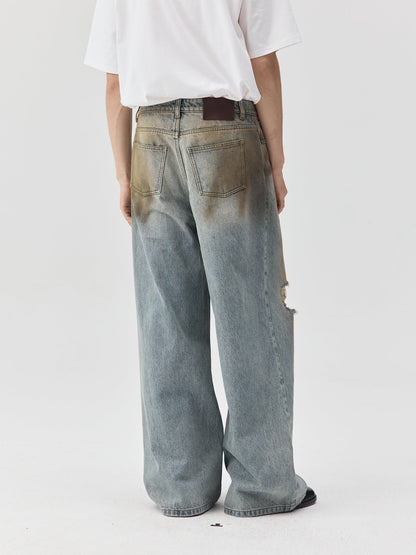 Destroyed Dirt Wash Wide Leg Jeans