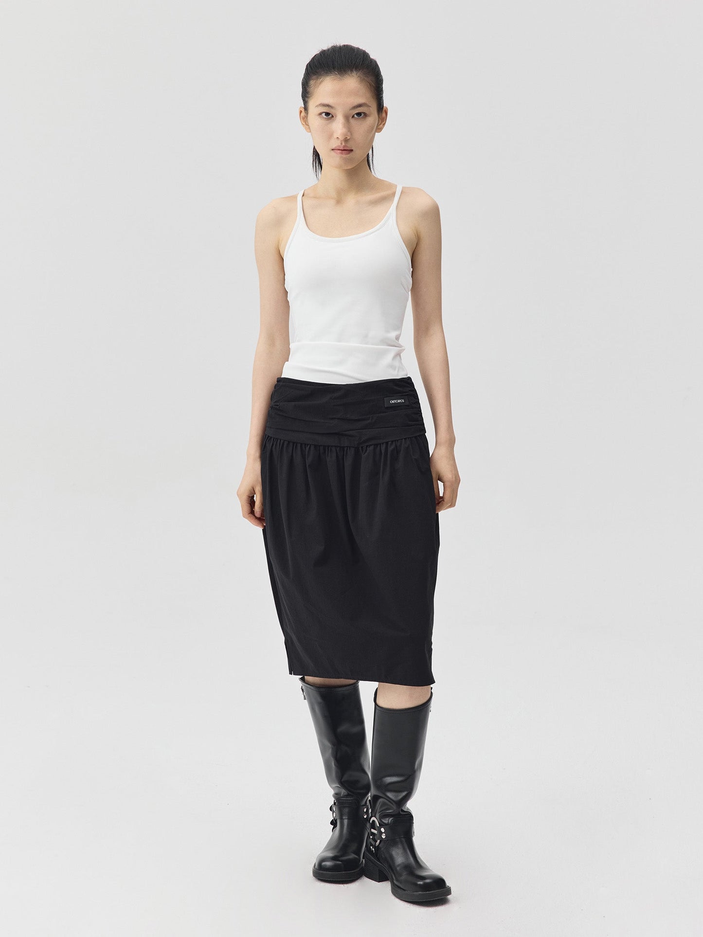 Pleated Cotton Over-the-Knee Skirt