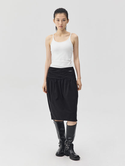 Pleated Cotton Over-the-Knee Skirt