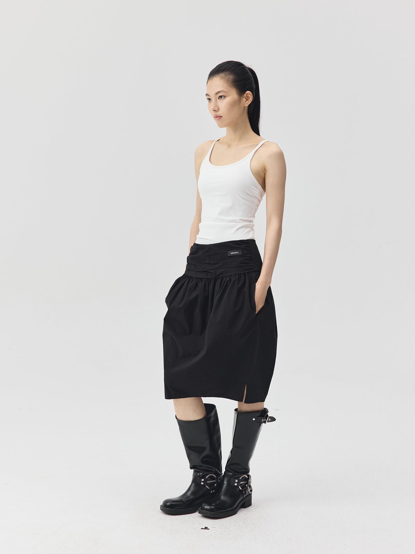 Pleated Cotton Over-the-Knee Skirt