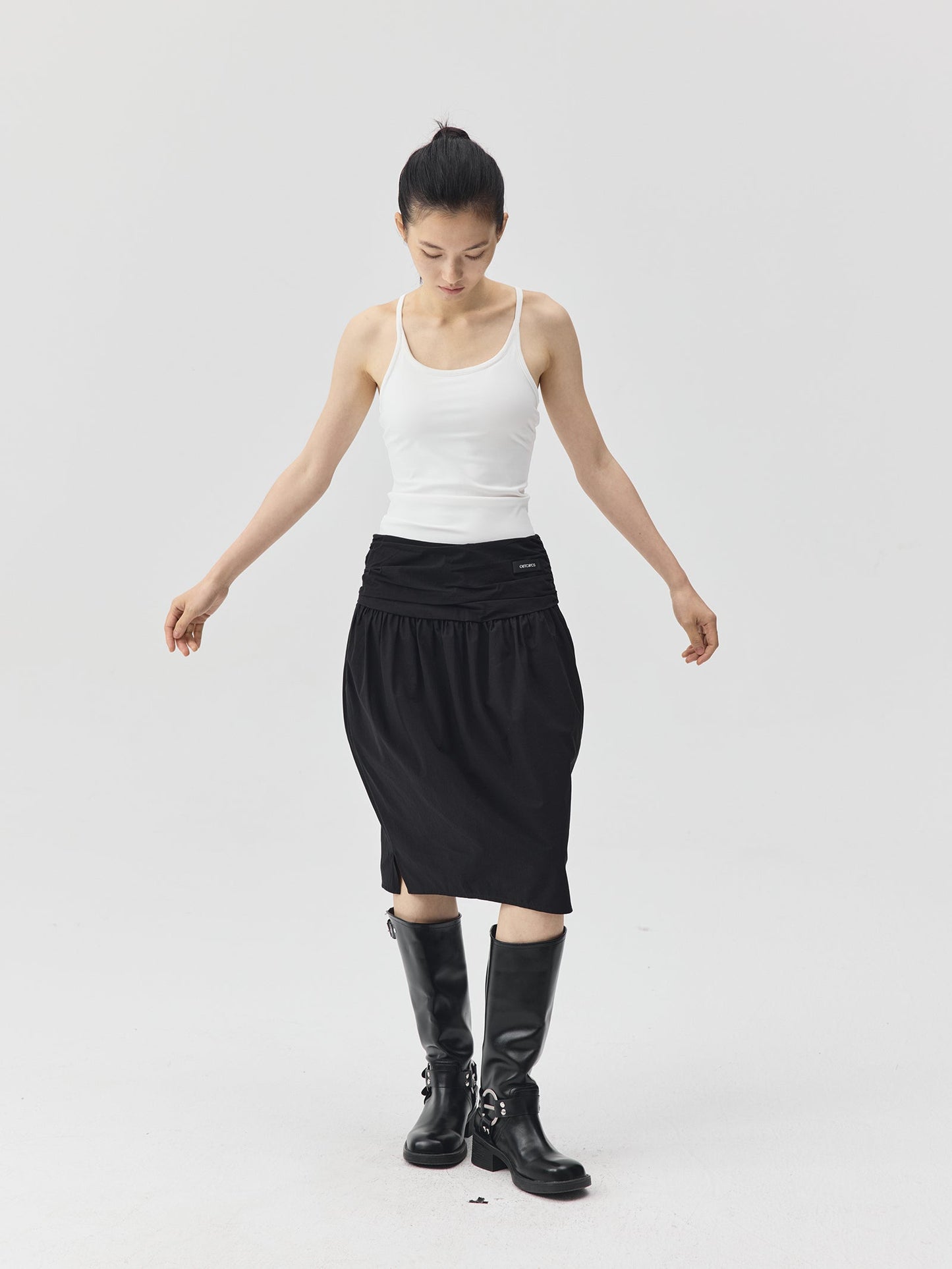Pleated Cotton Over-the-Knee Skirt