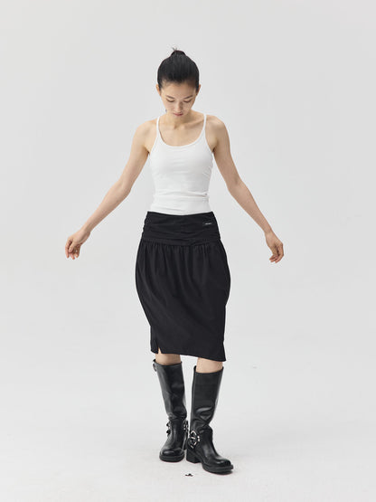 Pleated Cotton Over-the-Knee Skirt
