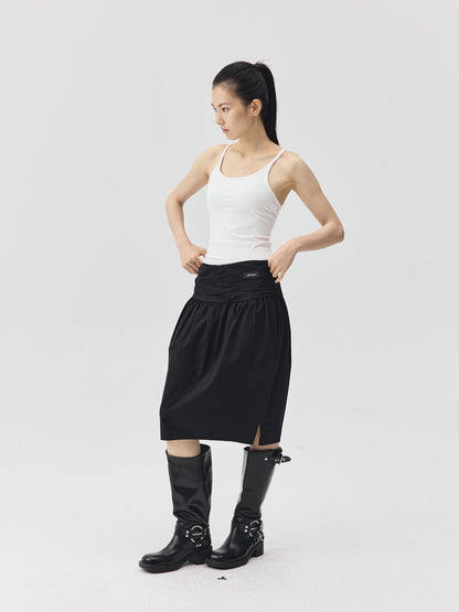 Pleated Cotton Over-the-Knee Skirt