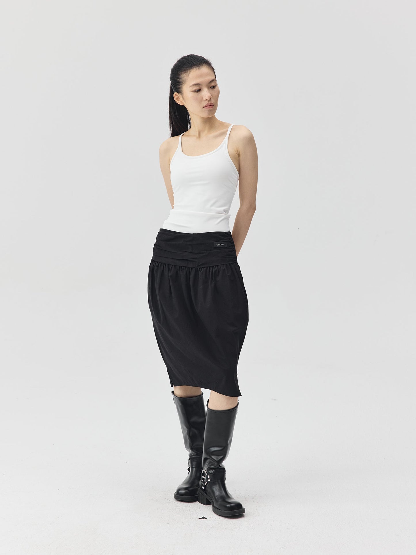 Pleated Cotton Over-the-Knee Skirt