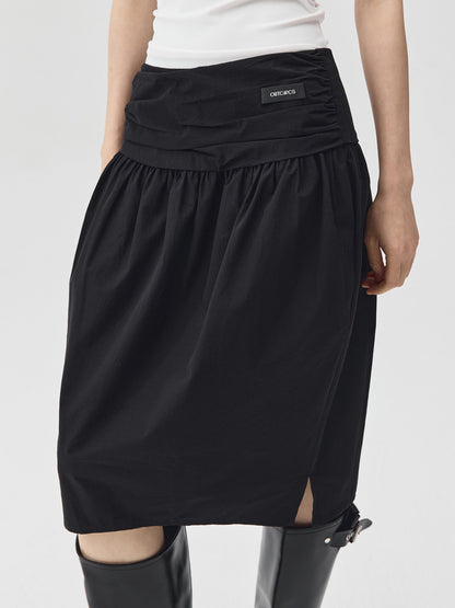 Pleated Cotton Over-the-Knee Skirt