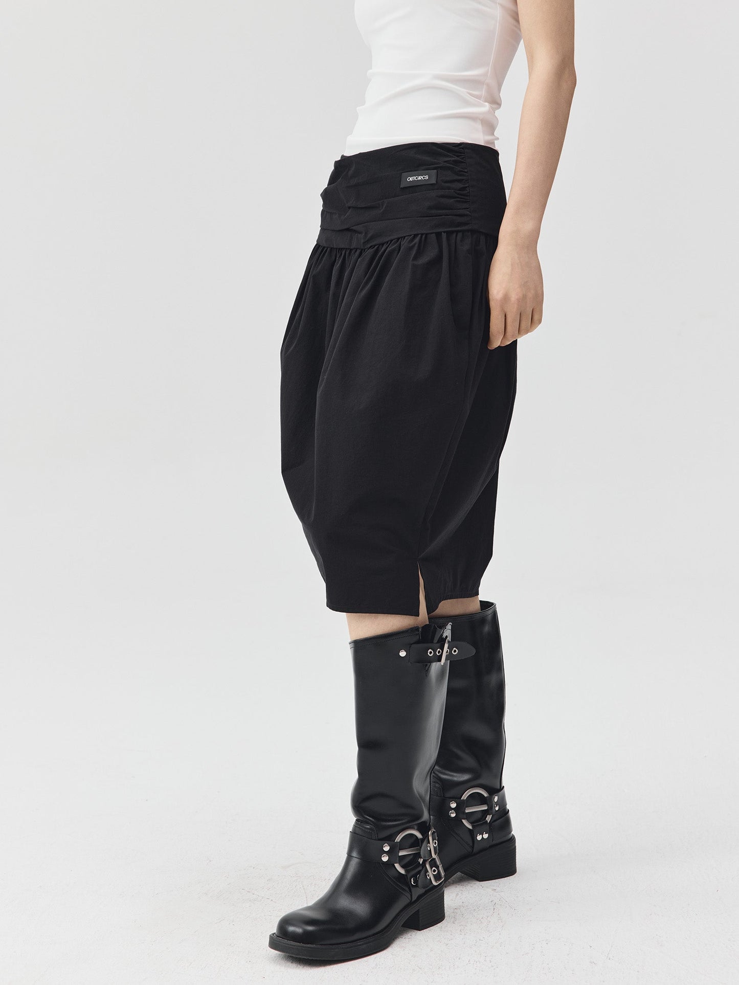 Pleated Cotton Over-the-Knee Skirt