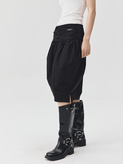 Pleated Cotton Over-the-Knee Skirt