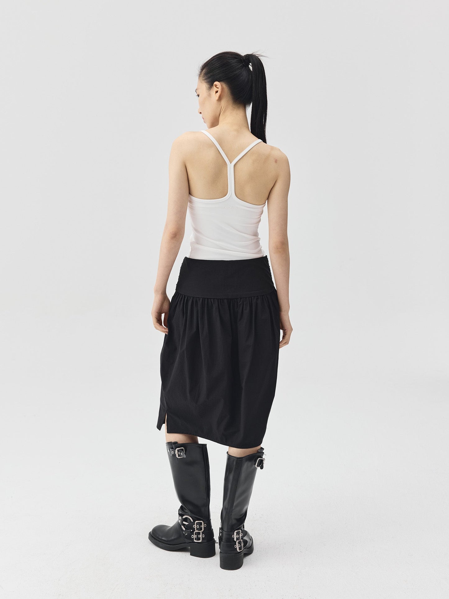 Pleated Cotton Over-the-Knee Skirt
