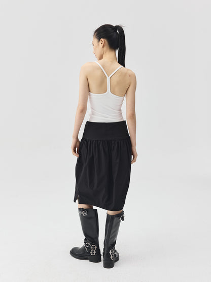 Pleated Cotton Over-the-Knee Skirt