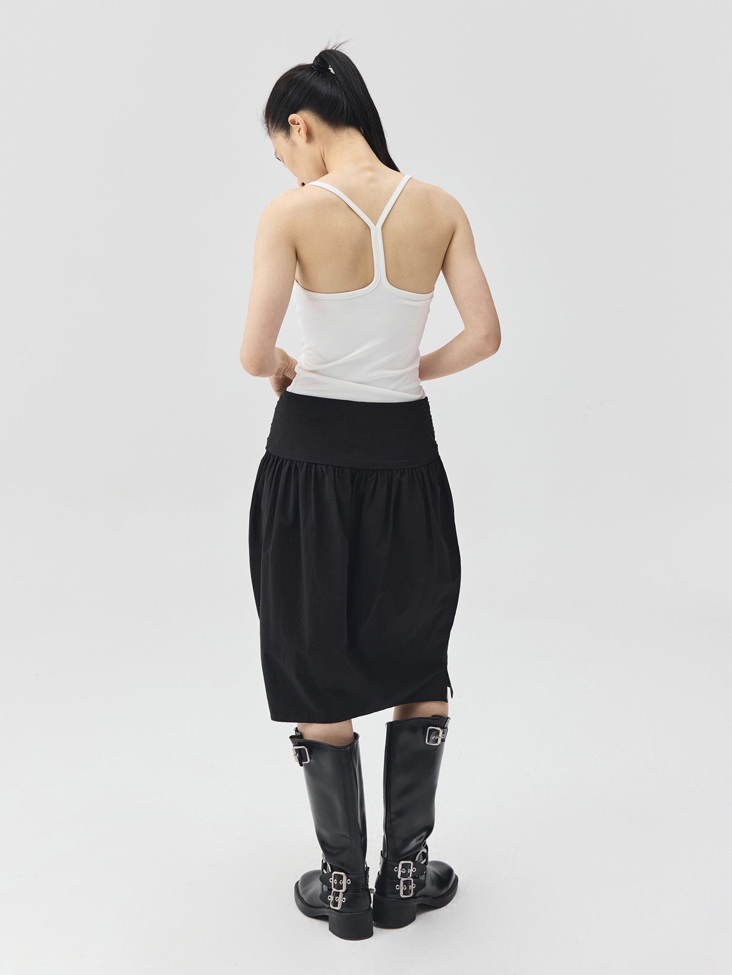 Pleated Cotton Over-the-Knee Skirt