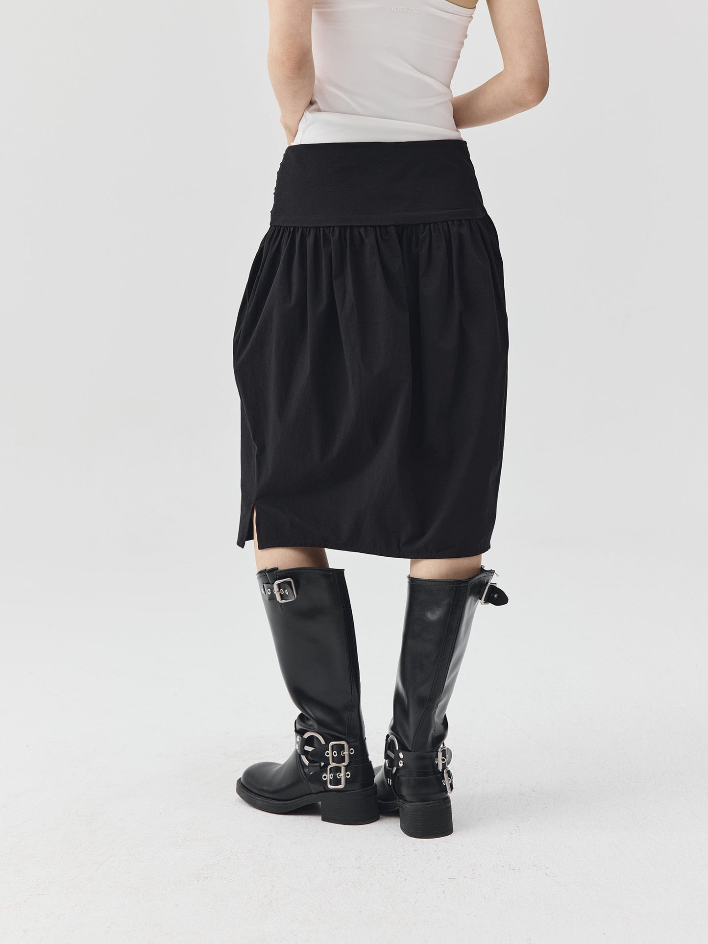 Pleated Cotton Over-the-Knee Skirt