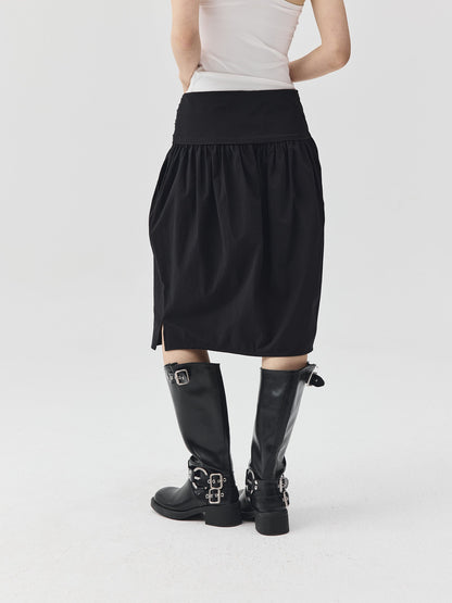 Pleated Cotton Over-the-Knee Skirt