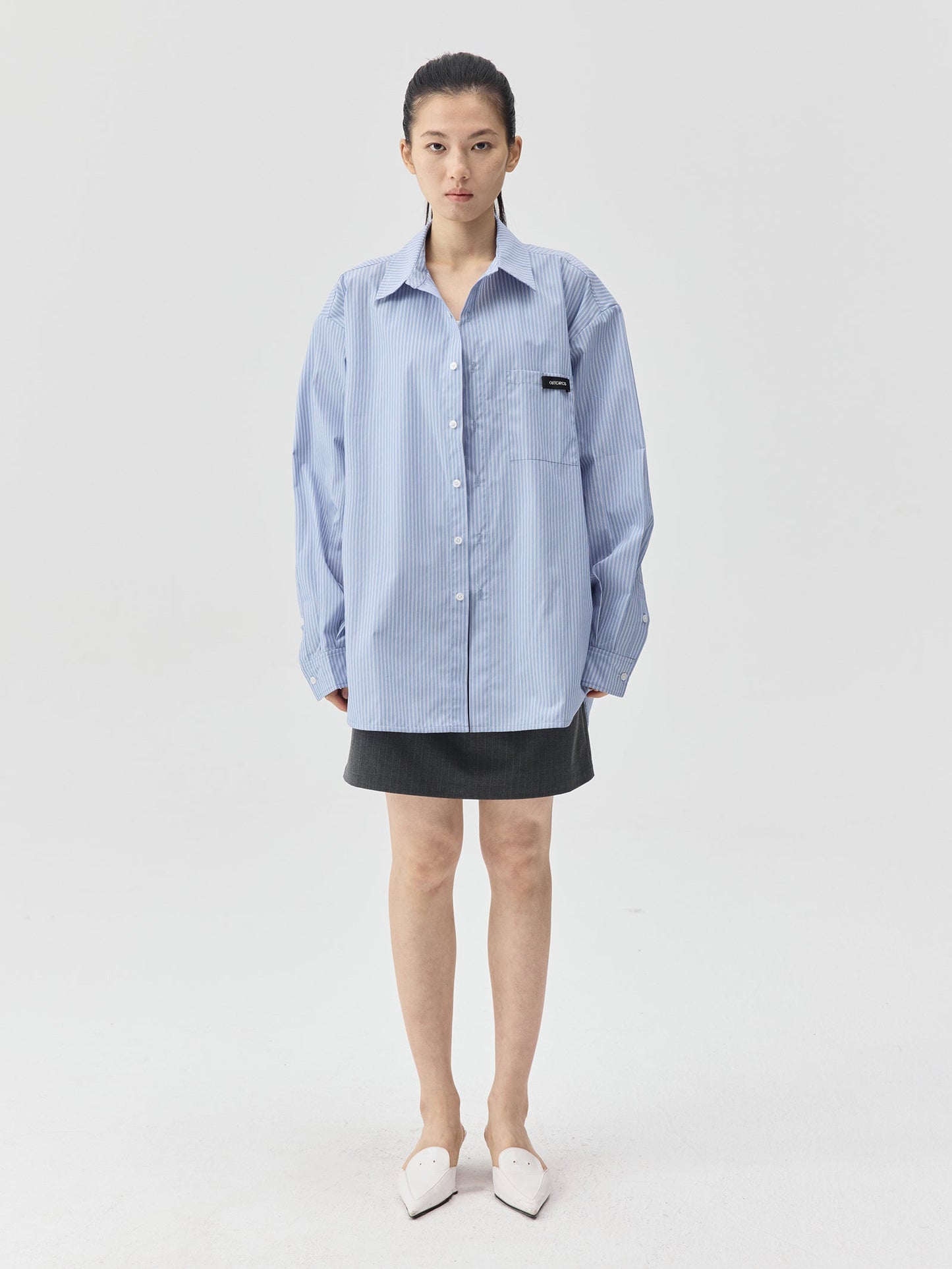 Blue Stripes Logo Front Pocket Shirt