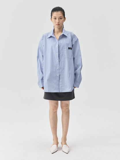 Blue Stripes Logo Front Pocket Shirt
