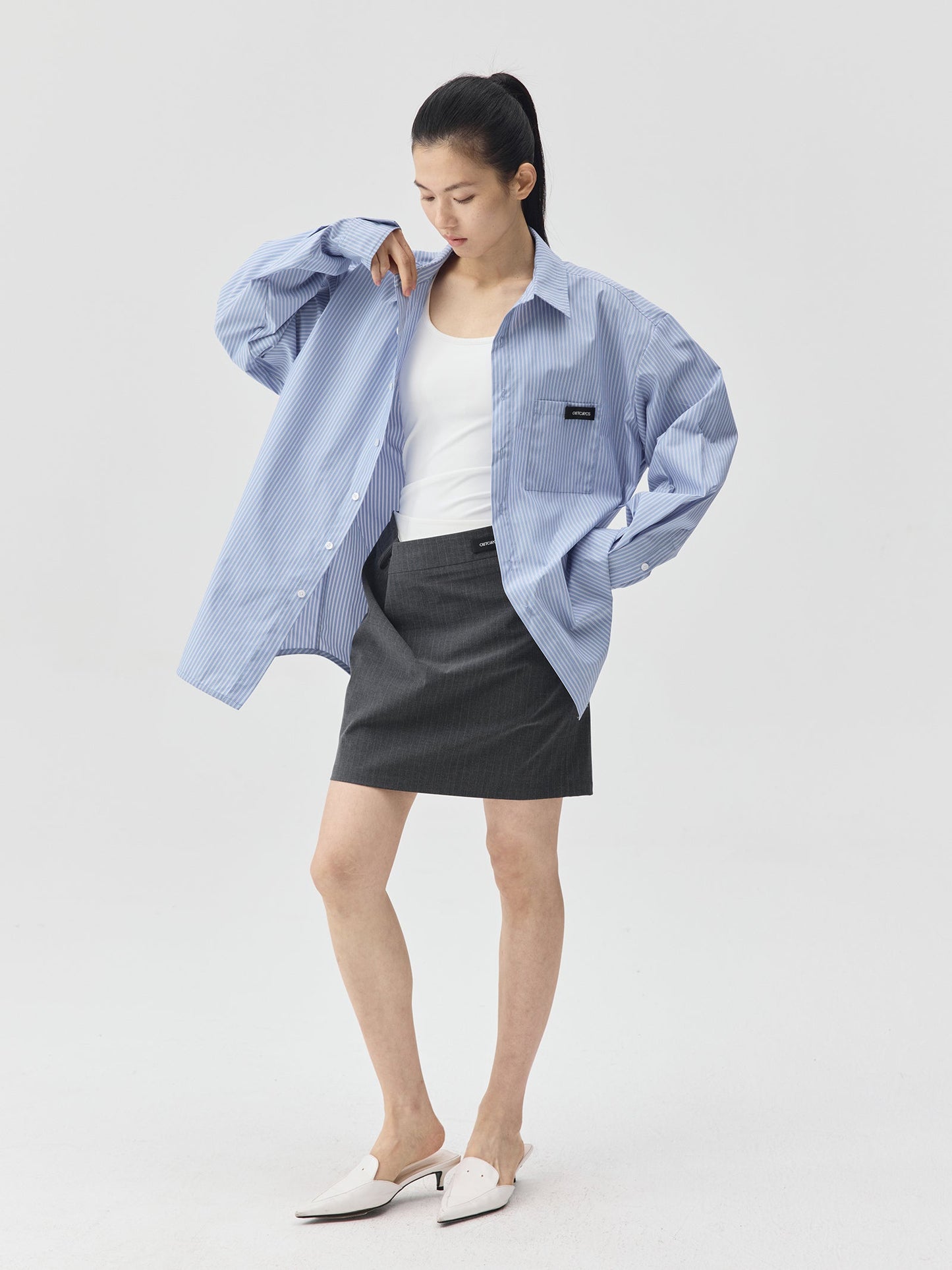 Blue Stripes Logo Front Pocket Shirt