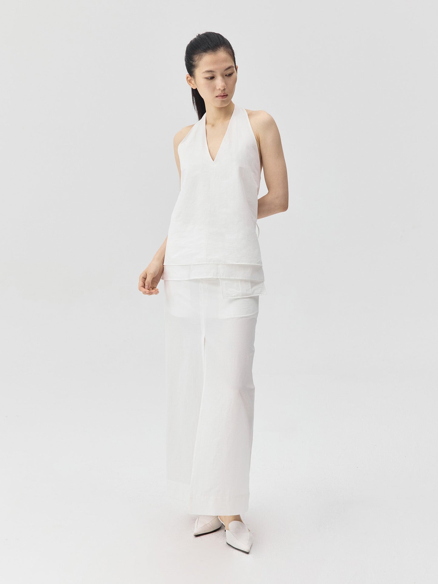 V-Neck Halter Open-Back Top