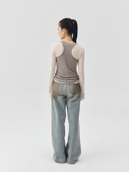 Destroyed Dirt Wash Wide Leg Jeans