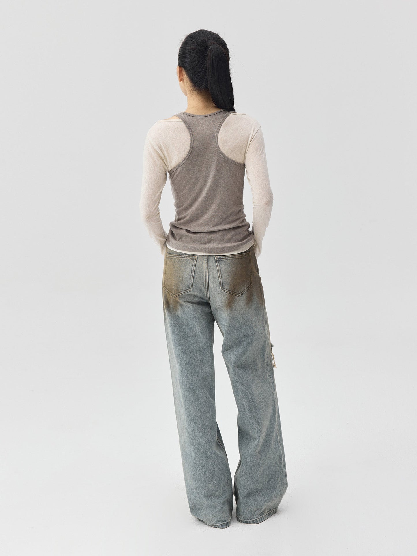 Destroyed Dirt Wash Wide Leg Jeans