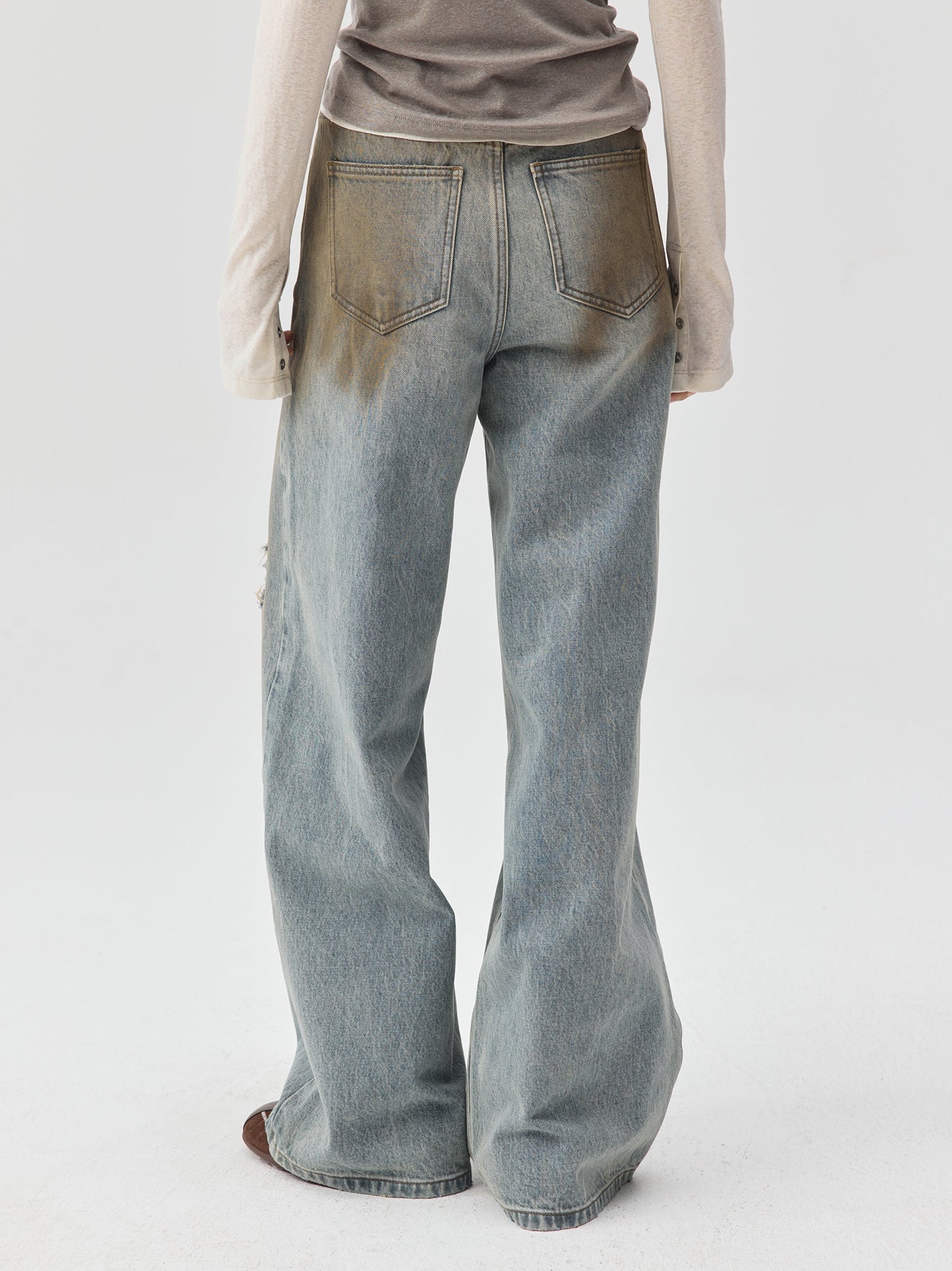 Destroyed Dirt Wash Wide Leg Jeans