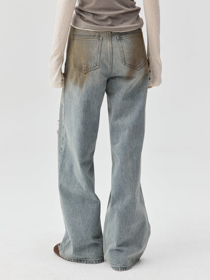 Destroyed Dirt Wash Wide Leg Jeans