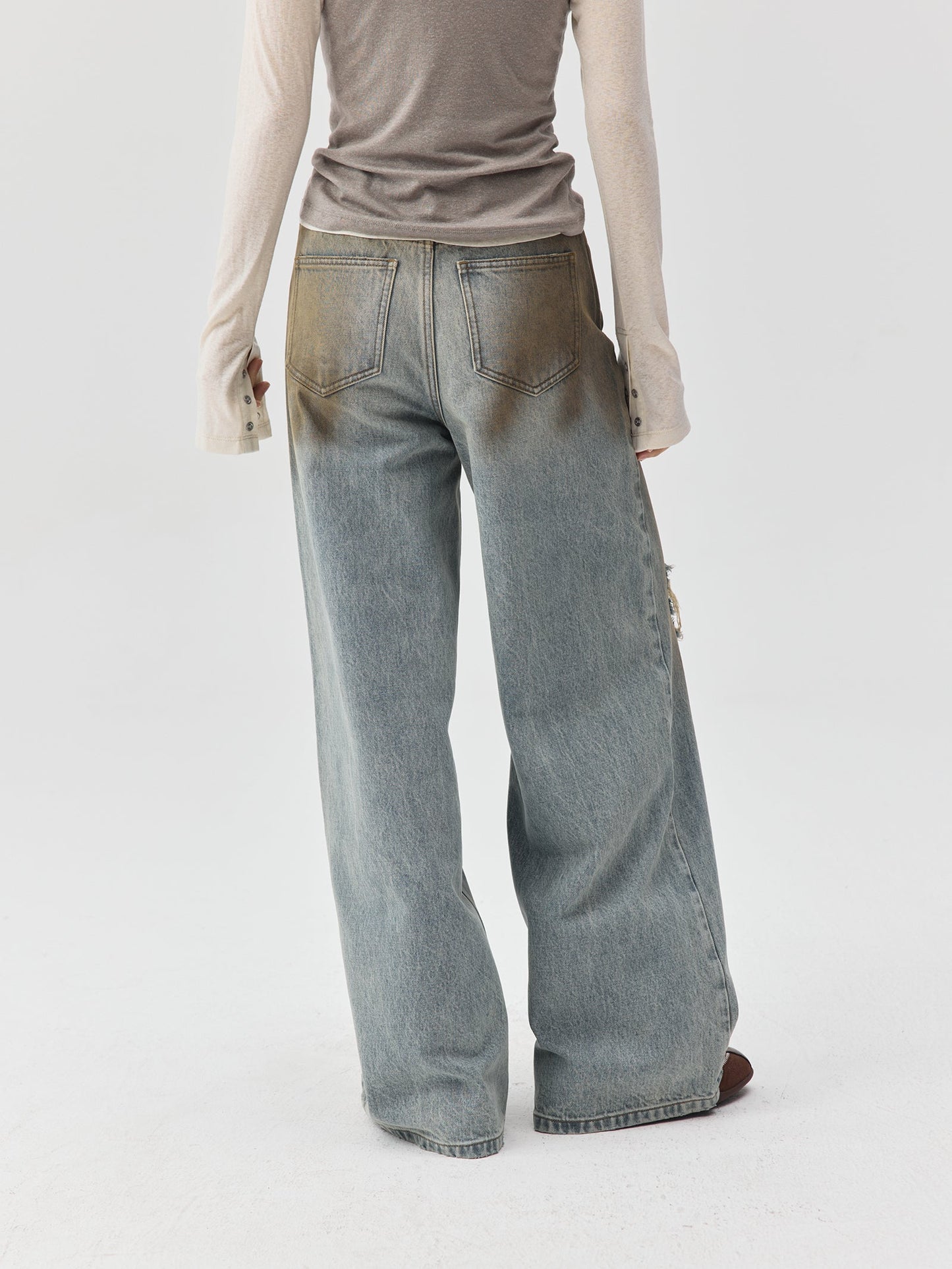 Destroyed Dirt Wash Wide Leg Jeans
