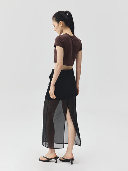 Cropped Stretch Jersey Short-Sleeve T-Shirt