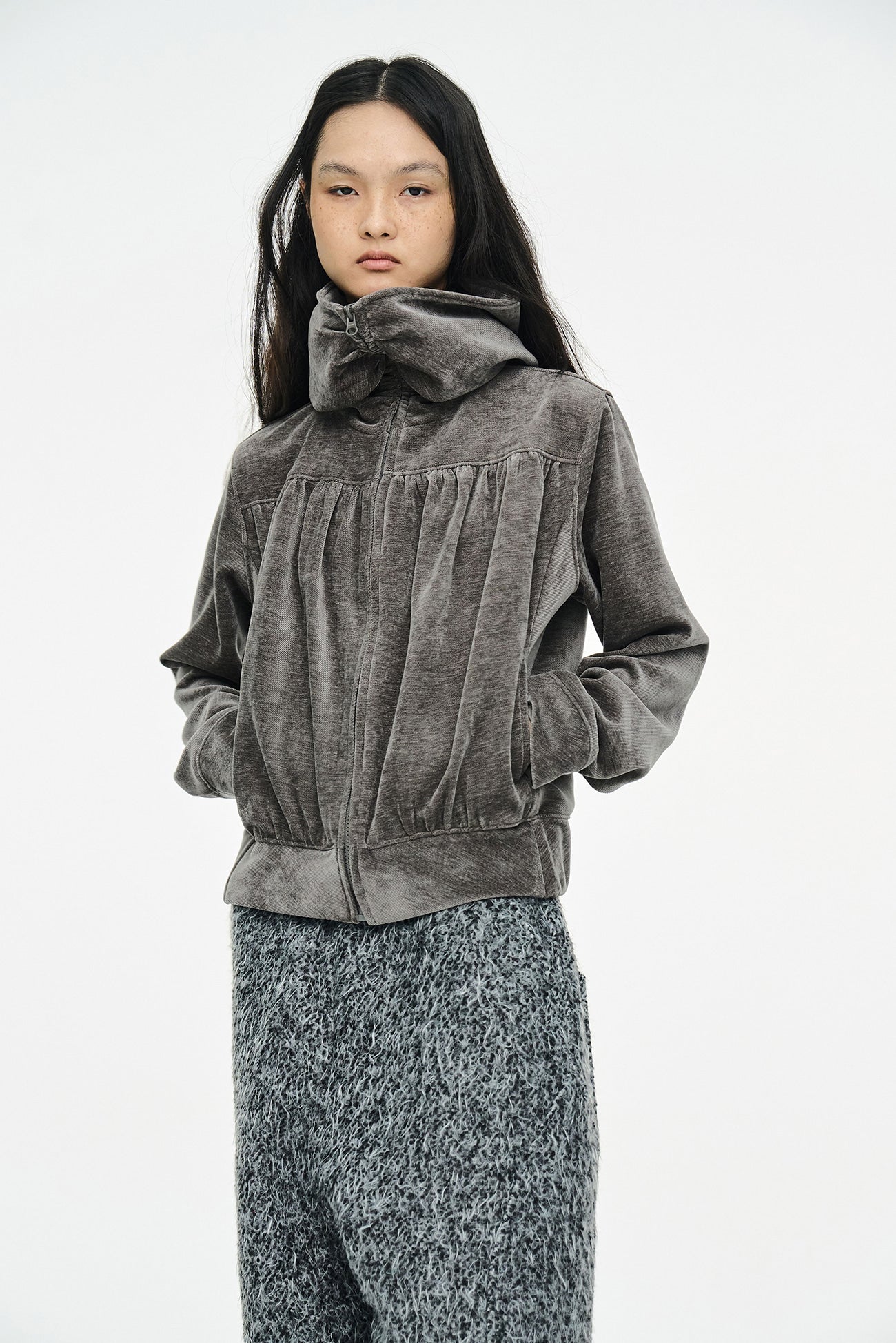 SHIRRING ZIP UP / GRAY