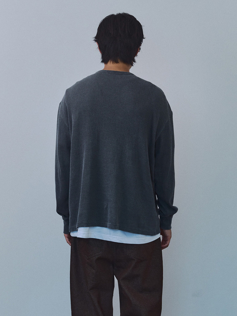 Kijun MEN｜Original Logo Waffle Long Sleeve Tee Charcoal