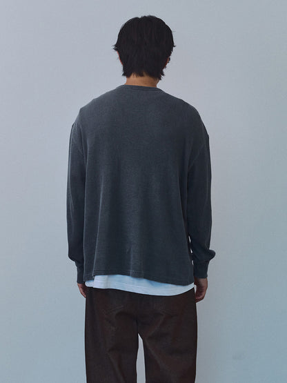 Kijun MEN｜Original Logo Waffle Long Sleeve Tee Charcoal