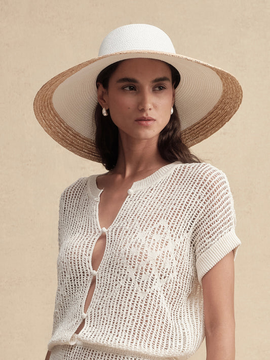 White-Topped Wide Brim Fedora