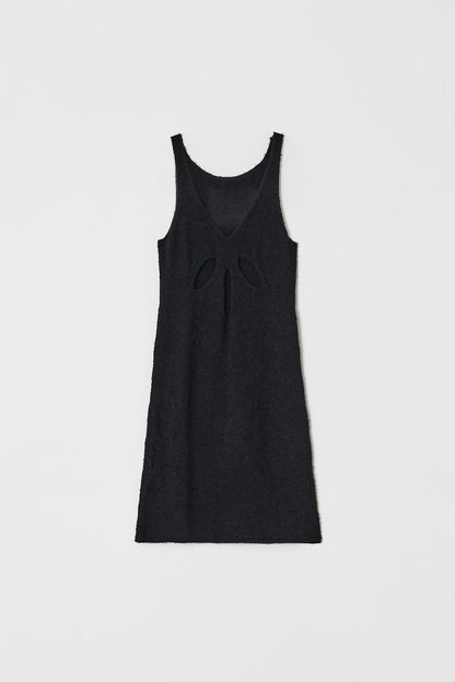TERRY V NECK DRESS Black