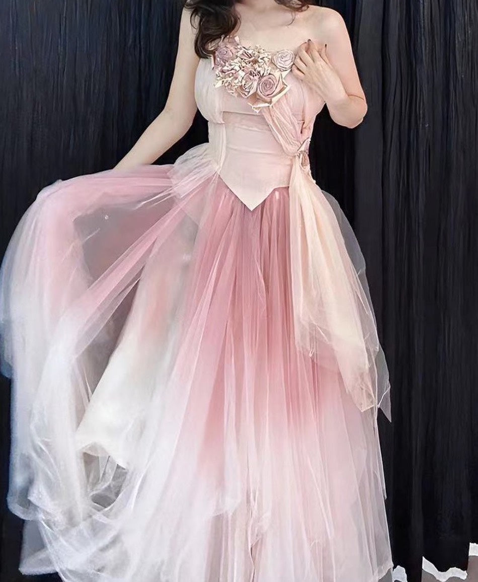 Forest Elf Tulle Skirt Spray-Dyed Gradual Pink-Purple