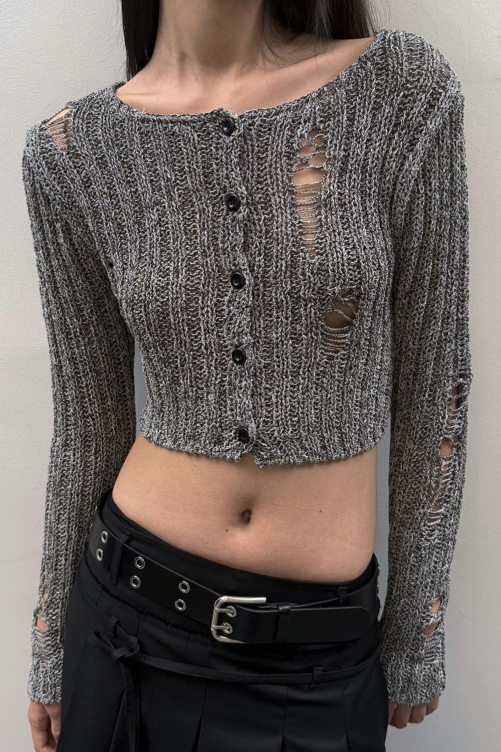 DAMAGE CROP CARDIGAN GREY