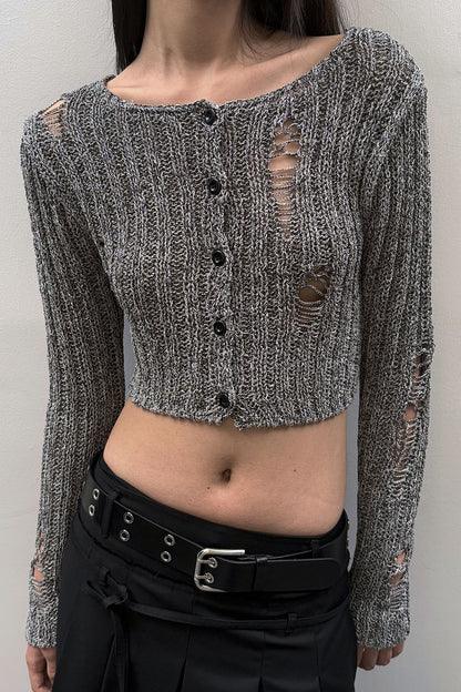 DAMAGE CROP CARDIGAN GREY