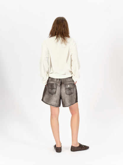 Denim-Print Ramie Shorts