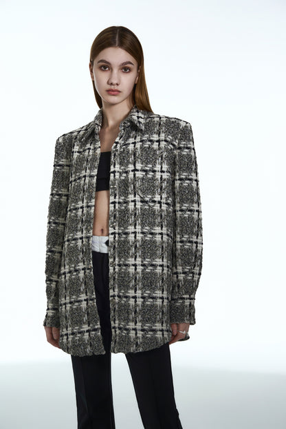 Volcano Grey Woven Checkered Padded Shirt Jacket