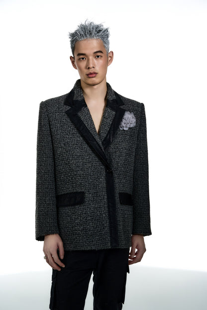 Floral Grey Woven Patchwork Shaped Suit