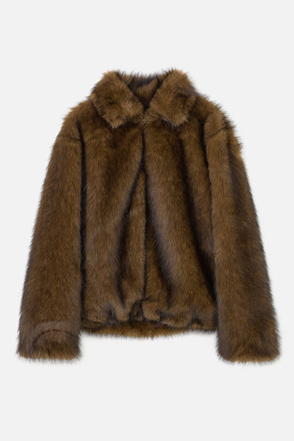 BRUSHED FUR JACKET / BROWN