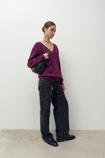 V NECK CASHMERE KNIT-WINE
