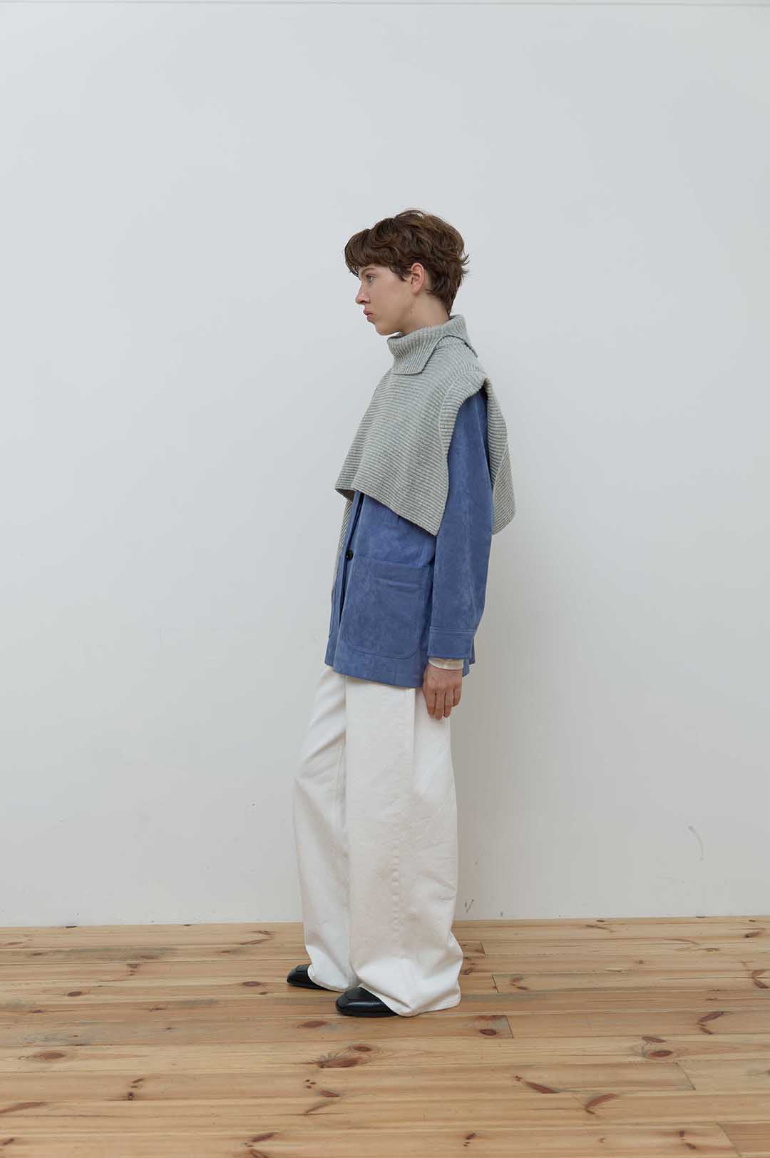 SLIT WOOL KNIT CAPE MELANGE