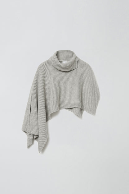 SLIT WOOL KNIT CAPE MELANGE