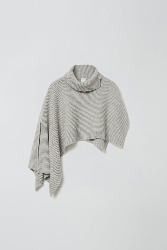 SLIT WOOL KNIT CAPE MELANGE
