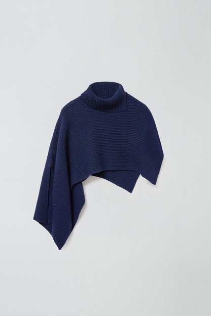 SLIT WOOL KNIT CAPE NAVY