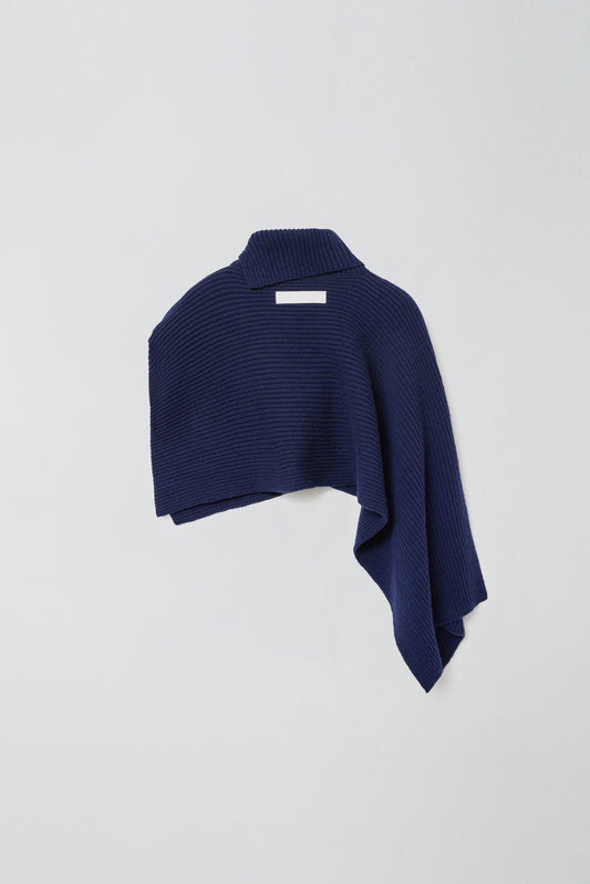 SLIT WOOL KNIT CAPE NAVY
