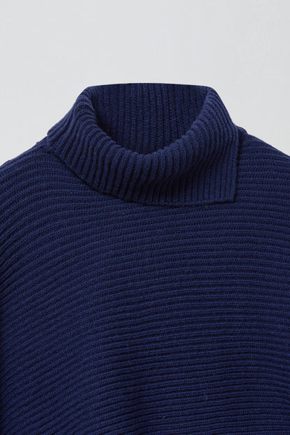 SLIT WOOL KNIT CAPE NAVY