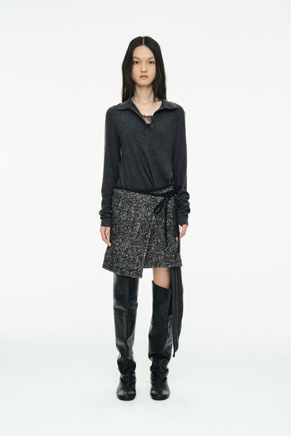 STRING WOOL CAPE / BLACK