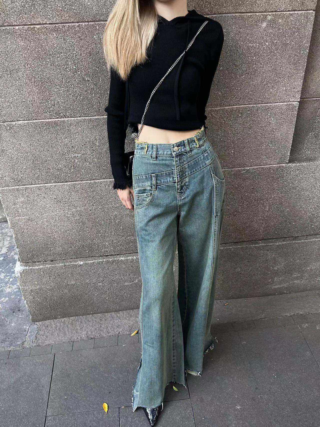 Cut-and-Patch Wide-Leg Jeans