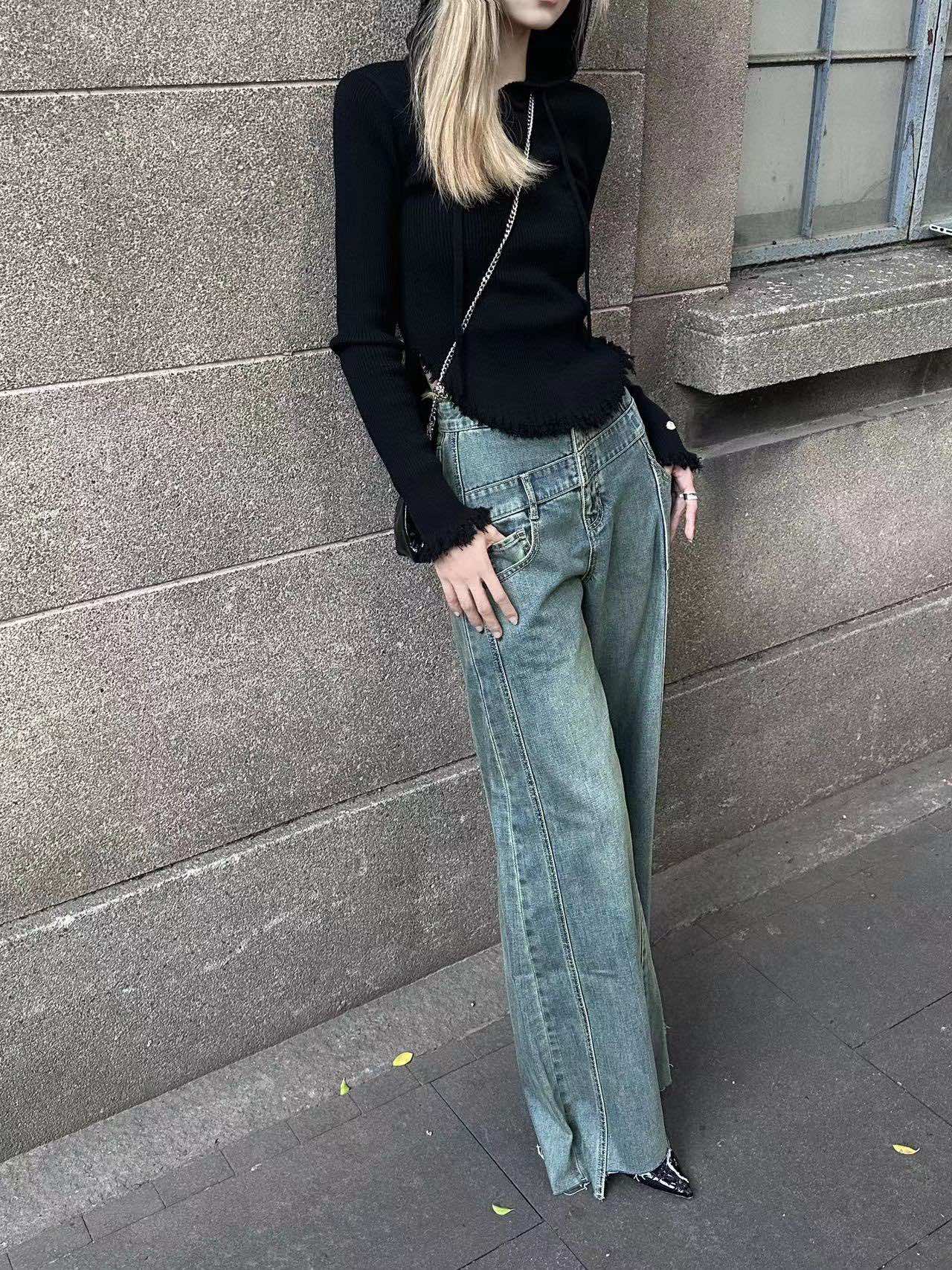 Cut-and-Patch Wide-Leg Jeans