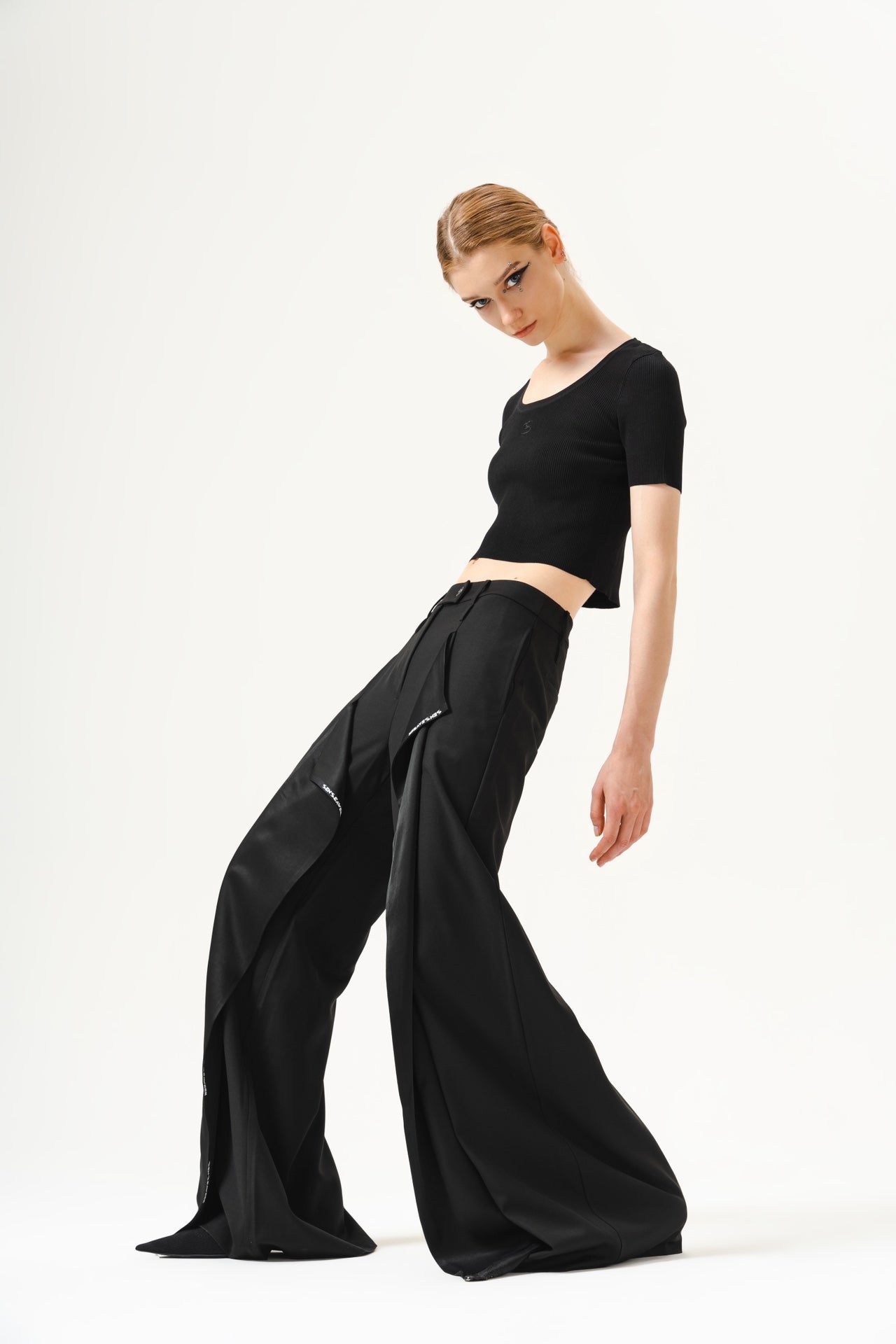 Asymmetrical Drape Wide-Leg Pants