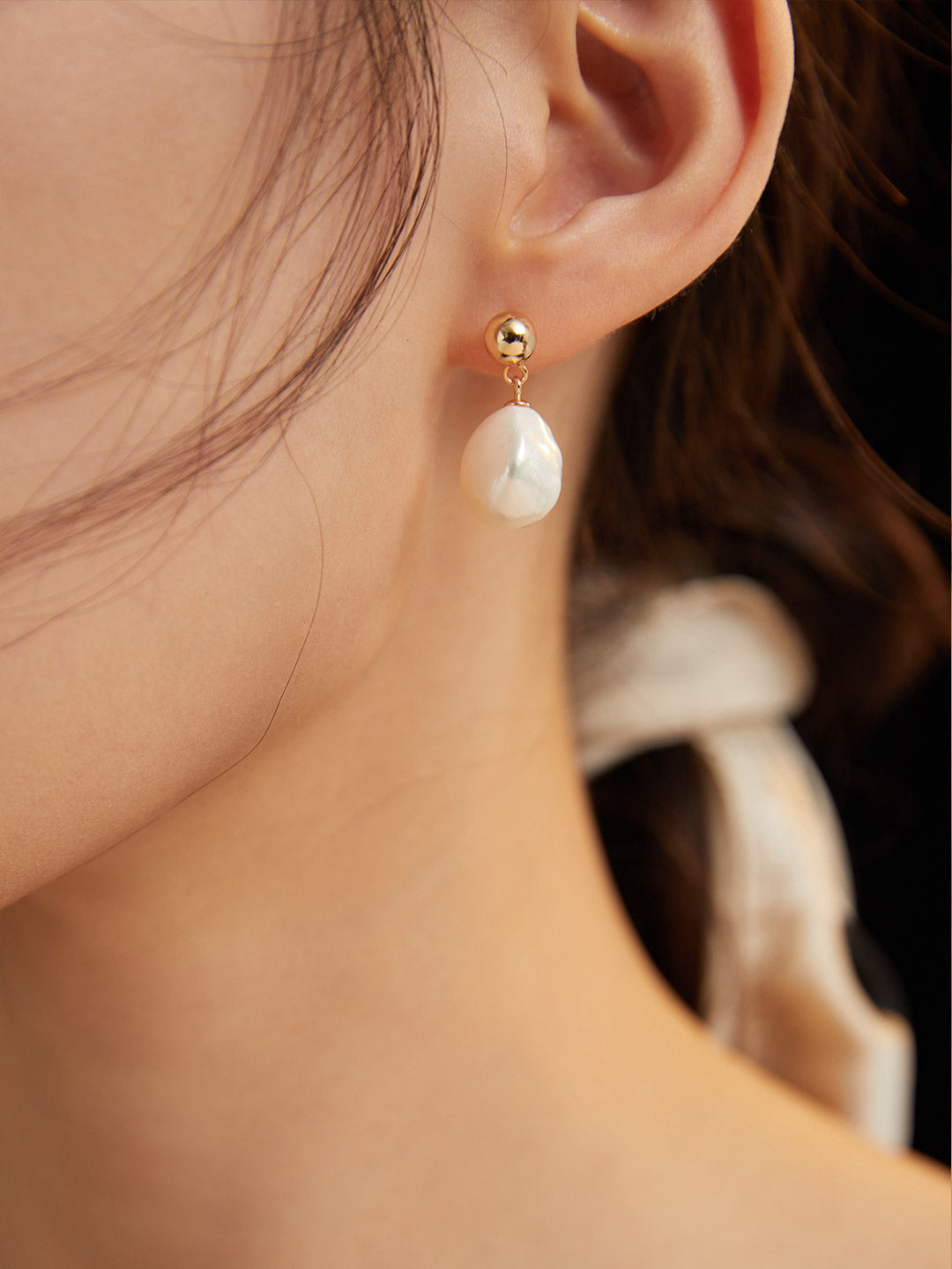 Golden Baroque Pearl Earrings